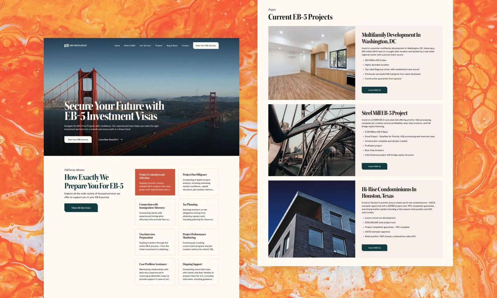 The EB5 Resources website on a desktop